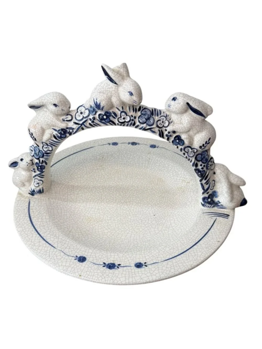 Vintage The Potting Shed Dedham Rabbit Handled Serving Tray Plate MC29 - Blue &